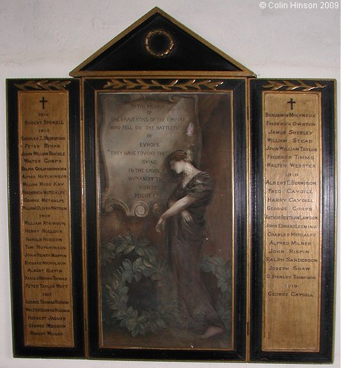 The World War I Memorial plaque in St. Gregory's Church, Bedale.