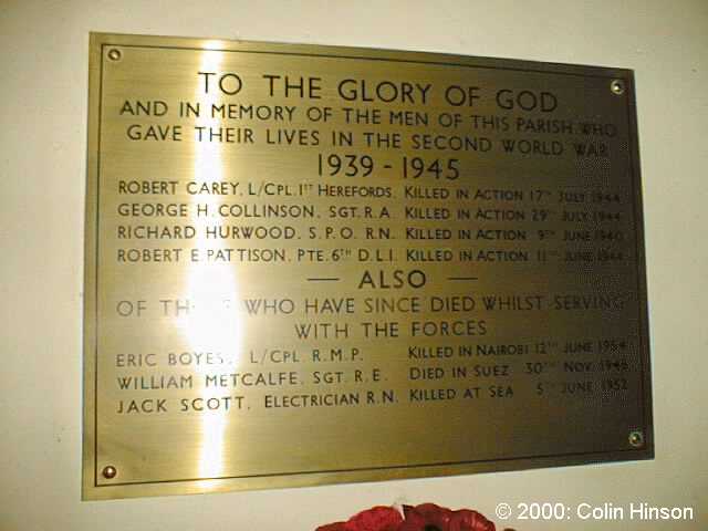 The 1914-18 and 1939-45 Memorial Plaques in the Church at Bolton on Swale.