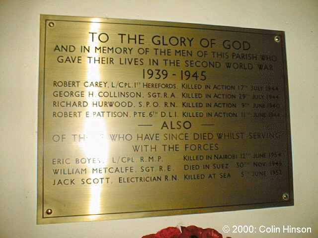The 1914-18 and 1939-45 Memorial plaques in the Church at Bolton on Swale.