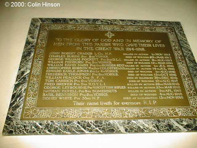 The 1914-18 and 1939-45 Memorial Plaques in the Church at Bolton on Swale.