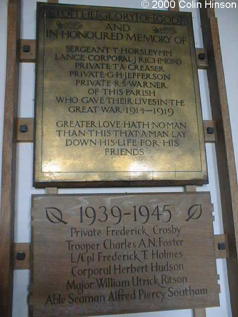 The 1914-1918 and 1939-45 Memorial Plaques in Bossall Church.