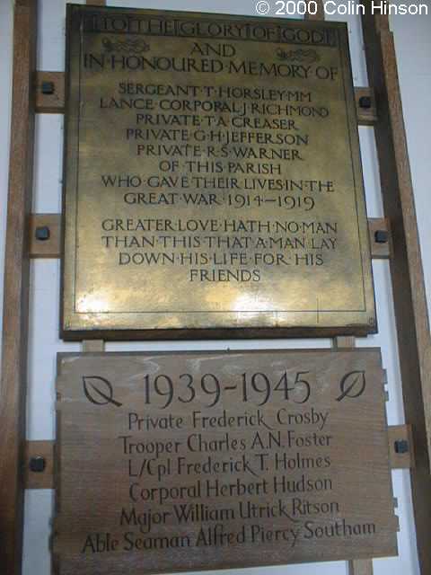 The 1914-1918 and 1939-45 Memorial plaques in Bossall Church.