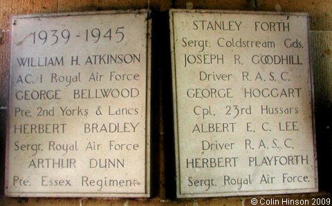 The World War II Memorial plaques in St. Thomas's Church porch, Brompton.