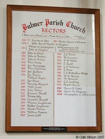 The List of Rectors of St. Martin's Church, Bulmer.