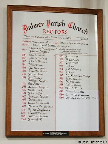 The List of Rectors of St. Martin's Church, Bulmer.