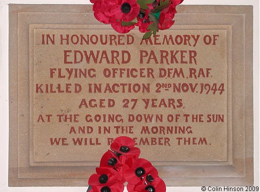 The World War I Memorial plaque in St. Oswald's Church, Castle Bolton.