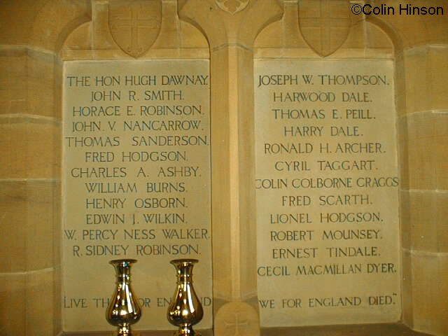 The 1914-1919 Memorial Plaques in Castleton Church.