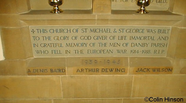 The 1914-1919 Memorial plaques in Castleton Church.