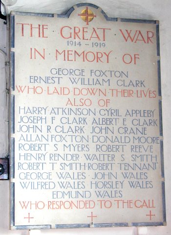 The Memorial plaque in St. Peter's Church, Dalby.
