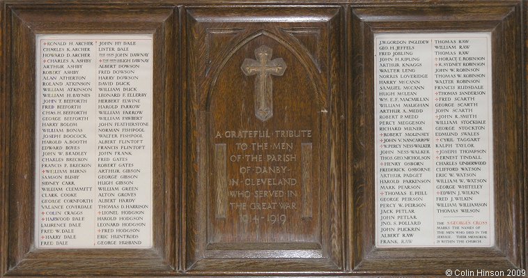 The World War I Roll of Honour in St. Hilda's Church, Danby.