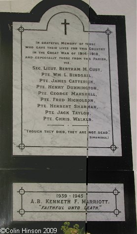 The Memorial plaque in the Parish Church, Danby Wiske.