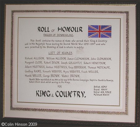 The Roll of Honour in St. Michael's Church, Downholme.