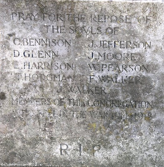 The World War I Memorial plaque in front of St. Hedda's Church, Egton Bridge.