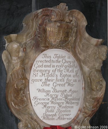 The World War I Memorial Plaque in St. Hilda's Church, Egton.