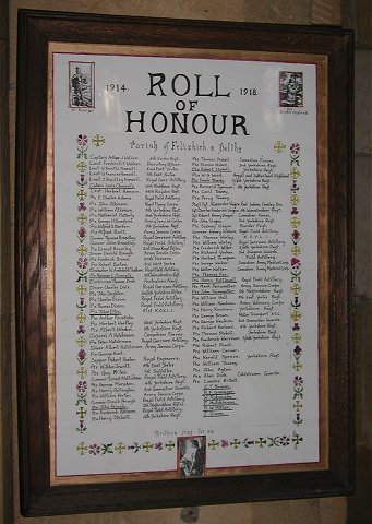 The 1914-1918 Roll of Honour in St. Felix's Church, Felixkirk.