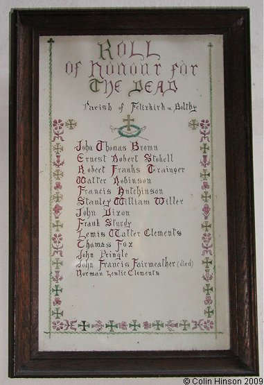 The Roll of Honour for the dead in St. Felix's Church, Felixkirk.