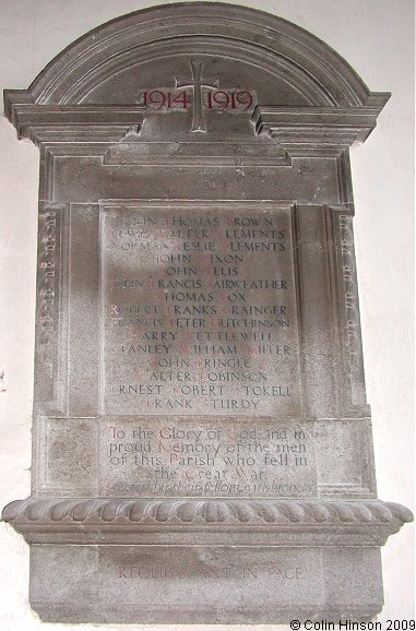 The World War I Memorial plaque in St. Felix's Church, Felixkirk.