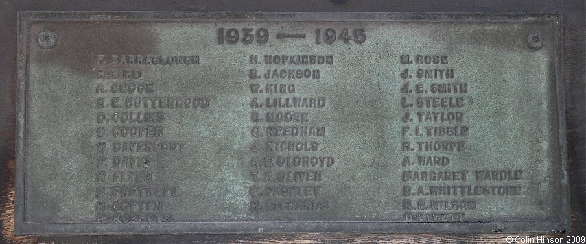 The World War II memorial plaque in the porch at St. Felix's Church, Felixkirk.