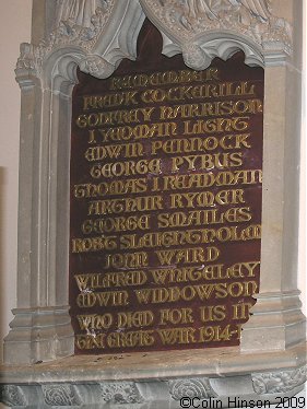 The World War I Memorial plaque in St. Mary's Church, Goathland.