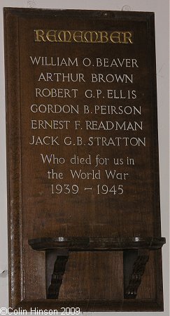 The World War II Memorial plaque in St. Mary's Church, Goathland.