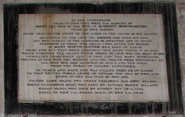 The Monument to the wife of the Rev. Worthington in St. Andrew's Church, Grinton.