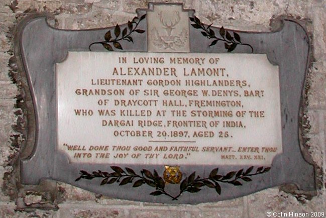 The Indian Memorial plaque in St. Andrew's Church, Grinton.