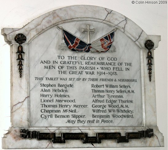 The World War I Roll of Honour in St. Matthew's Church, Grosmont.