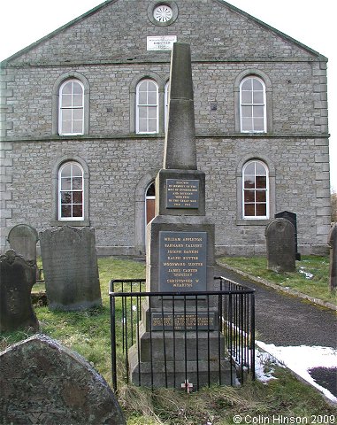 The World War I and II War Memorial in front of the Wesleyan Church, Gunnerside.