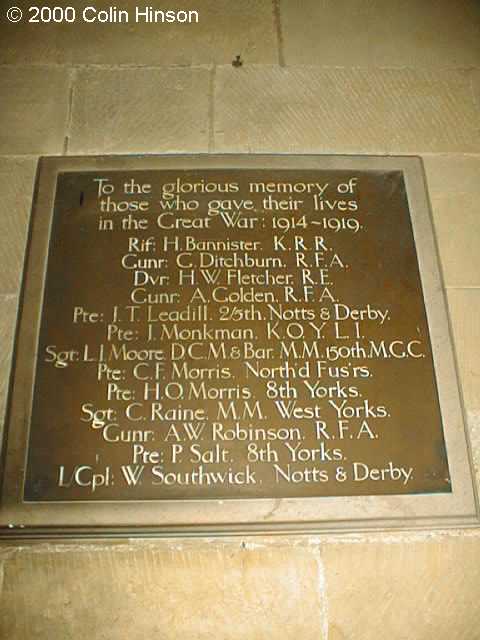 The 1914-1919 Memorial plaque in Hackness Church.