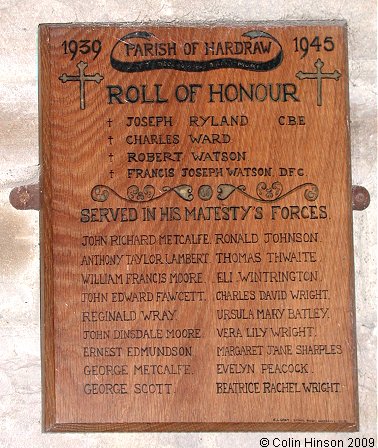 The World War II Roll of Honour in St. Mary's Church, Hardraw.
