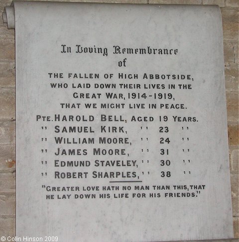 The World War I Memorial plaque in St. Mary's Church, Hardraw.