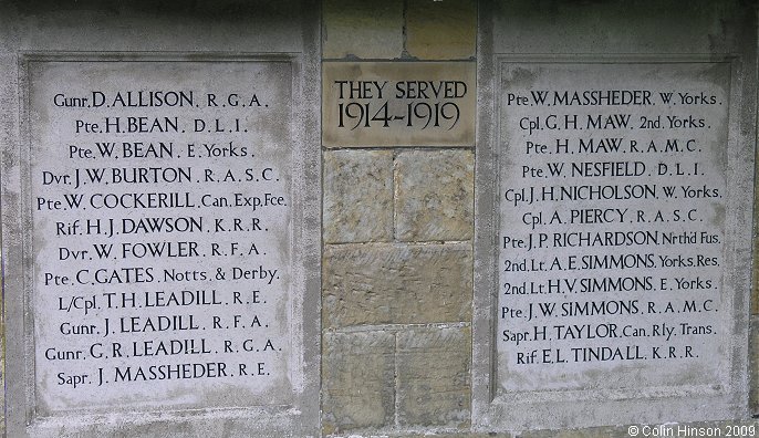 The World War I Roll of Honour on St. Margaret's Church, Harwood Dale.