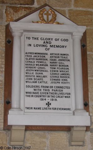The War Memorial plaque in St. Paul's Church, Healey.