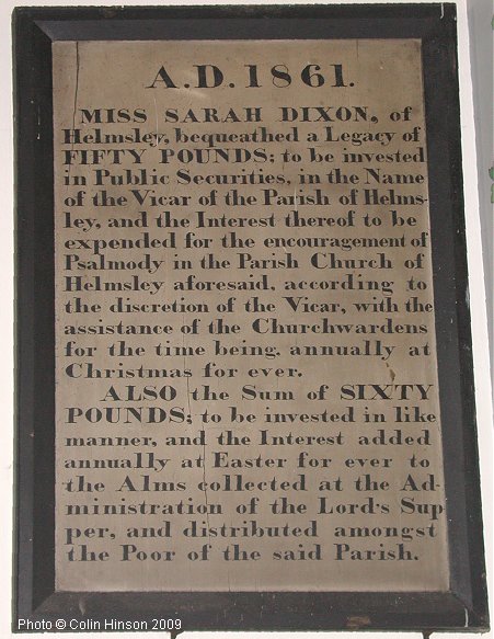 The Sarah Dixon bequest in All Saints Church, Helmsley.