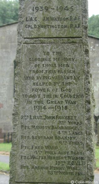 The War Memorial in Ingleby Greenhow Churchyard.