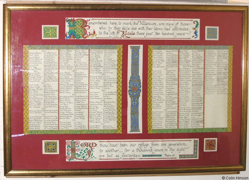The list of those who contributed to the life of Kildale in St. Cuthbert's Church, Kildale.