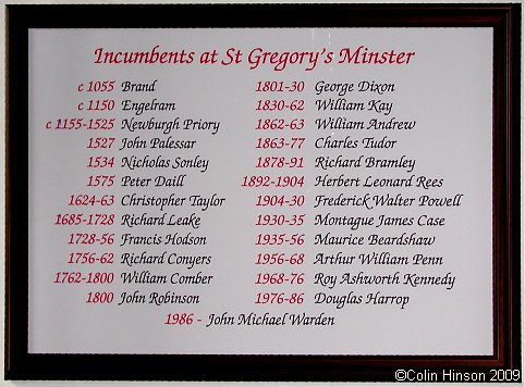 The List of Incumbents in Kirkdale Minster.