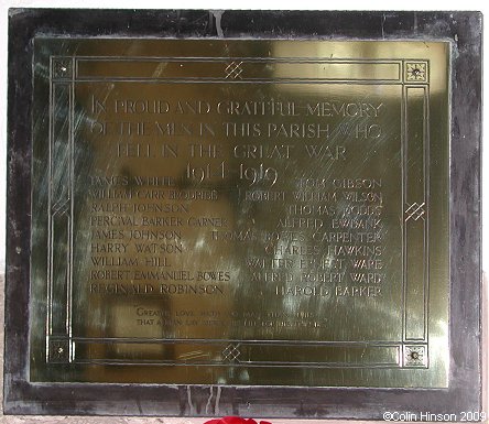 The World War I Memorial Plaque in Kirkdale Minster.