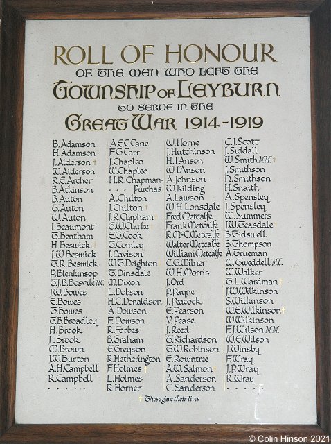 The WWI Roll of Honour in the Church at Leyburn.