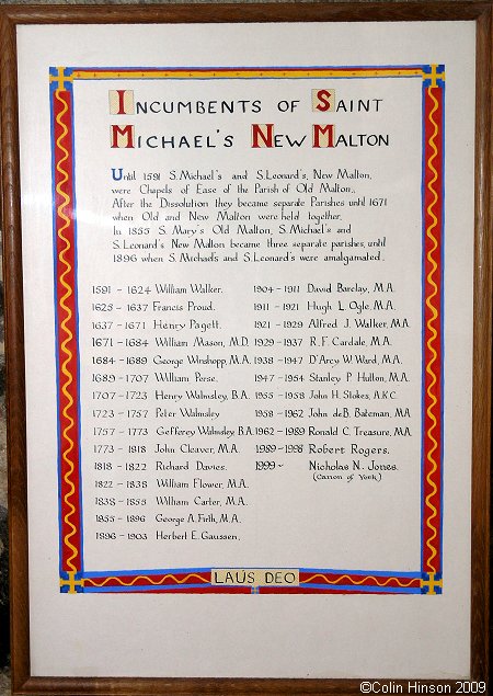 The List of Incumbents in St. Michael's Church, New Malton.