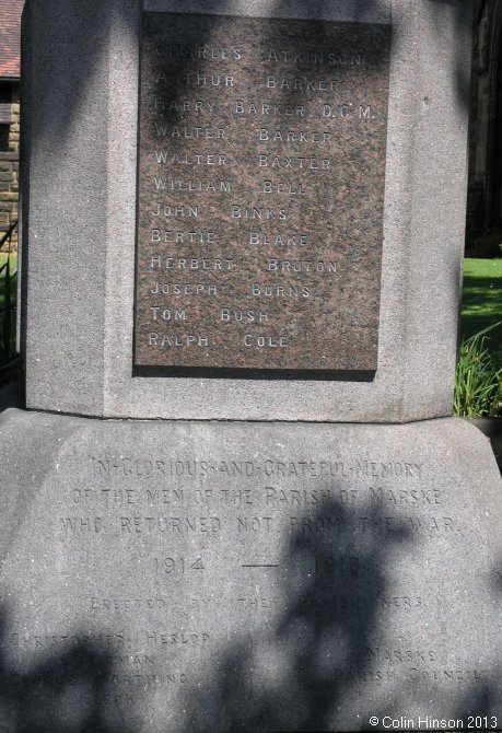 The World Wars I and II War memorial at St. Marks church, Marske by the Sea.