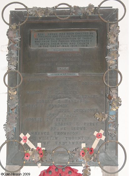 The World War I Roll of Honour in St. Edmund's Church, Marske.