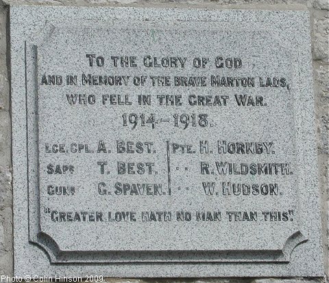 The 1914-18 Memorial Plaque on the Mission Room wall at Marton.