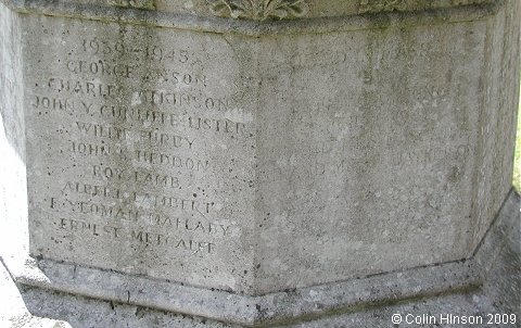 The World Wars I and II memorial in the Churchyard at Masham.