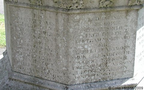 The World Wars I and II memorial in the Churchyard at Masham.