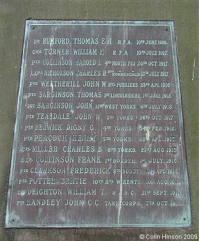 The World War I memorial in the Churchyard at Middleham.