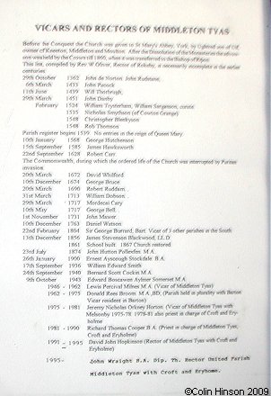 The List of Rectors in St. Michael's Church, Middleton Tyas.