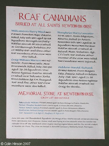 The Canadian Memorial plaque in All Saints Church, Newton on Ouse.