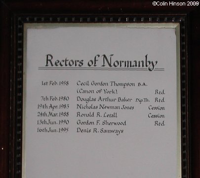The List of Rectors from 1958 in St. Andrew's Church, Normanby.