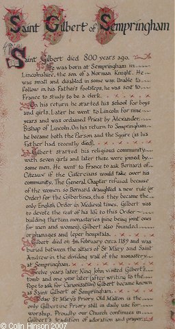 The biography of St. Gilbert in St. Mary's Church, Old Malton.